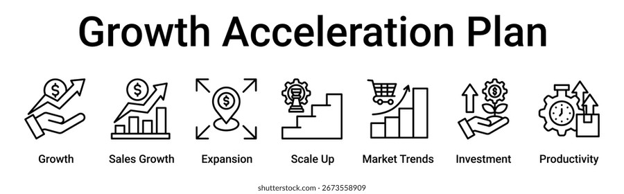 Wachstums-Beschleuniger-Plan Banner Web-Symbol Vektorgrafik-Konzept für Unternehmen mit Symbol für Wachstum, Umsatzwachstum, Expansion, Scale Up, Markttrends, Investitionen.