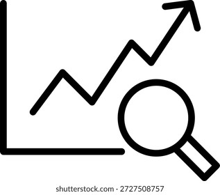 Icono de gráfico de análisis de crecimiento con lupa para la investigación de datos comerciales