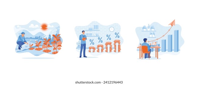 Growth Analysis concept. Concept of business growth towards success. Returns on stocks and mutual funds for investment. The laptop screen displays statistical data. set flat vector modern illustration