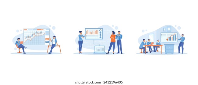 Growth Analysis concept. Make financial plans and management. Female operations manager holding a meeting with colleagues. The company's operations director makes a presentation. 