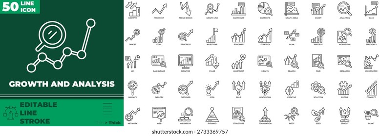 Growth And Analysis Line Editable Icons set