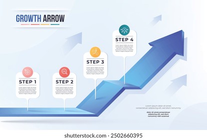 Growth arrow 4 step infographic template.