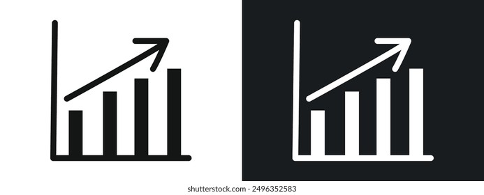 Icono de barras de flecha de crecimiento Conjunto de gráficos lineales Vector en negro