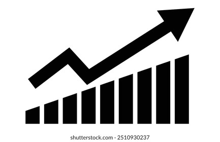 Growth arrow. Business profit growing chart with black arrow graphic. Growth success black arrow icon isolated on white background. Vector illustration.