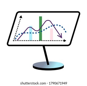 Growth arrow chart, positive dynamics growing income on computer screen. Investor working equipment isolated on white background. Vector illustration of financial investment, success business strategy