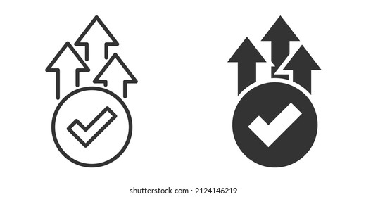 Icono de comprobación de flecha de crecimiento en estilo plano. Ilustración vectorial de aprobación de ingresos sobre fondo aislado blanco. Aumente el concepto de negocio correcto.