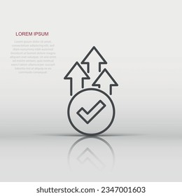 Growth arrow check icon in flat style. Revenue approval vector illustration on white isolated background. Increase ok business concept.