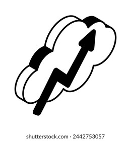 Growth arrow with cloud isometric vector of cloud statistics, cloud analytics icon