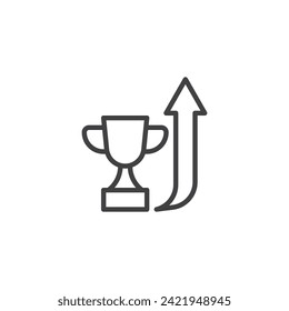 Growth arrow and cup line icon. linear style sign for mobile concept and web design. Successful progress outline vector icon. Symbol, logo illustration. Vector graphics