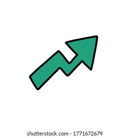 icono de doodle de flecha de crecimiento, ilustración vectorial