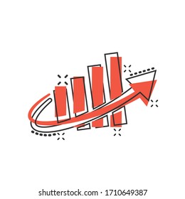 Growth arrow icon in comic style. Revenue cartoon vector illustration on white isolated background. Increase splash effect business concept.