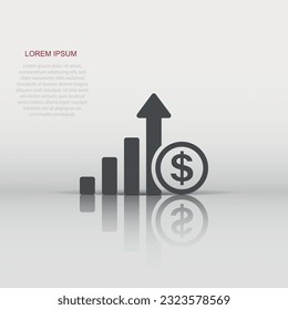Growth arrow icon in flat style. Revenue vector illustration on white isolated background. Increase business concept.