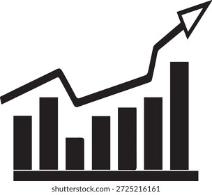 Ícone de seta de crescimento com gráfico ascendente simbolizando o sucesso dos negócios, o progresso e o aumento financeiro. Simples ilustração vetor limpo isolado no fundo branco. Ideal para finanças, análises, relatórios, aplicativos e apresentações.