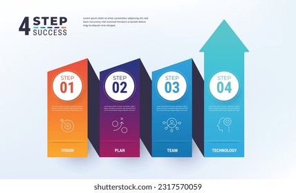 Growth arrow infographic template. Four step of business growth.