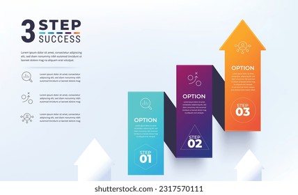 Growth arrow infographic template. Three step of business growth.