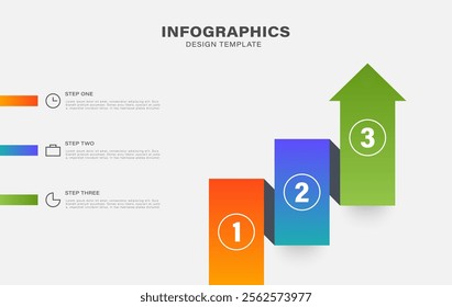 Growth arrow infographic template. Three step of business growth.