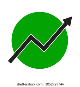 Growth arrow line chart icon. Growing diagram flat vector illustration. Business concept on green round background.