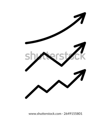 Growth arrow, up line icon set. Rise, increase. Smooth and steps ladder graphic signs. Vector graphic illustration