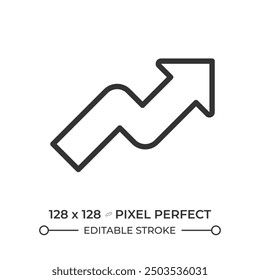 Growth arrow linear icon. Symbolizing progress or upward trends. Economic growth. Positive trend. Moving up. Thin line illustration. Contour symbol. Vector outline drawing. Editable stroke