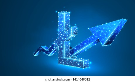 Growth arrow Litecoin cryptocurrency chart. Business, data cash sucess, digital finance concept. Abstract, digital, wireframe low poly mesh vector blue neon 3d illustration. Triangle line dot