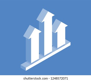 Growth arrow with profit icon. Vector illustration in flat isometric 3D style.
