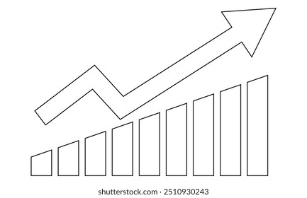 Growth arrow. Growth success black stock arrow icon  isolated on white background. Business profit growing chart with black stock arrow graphic. Vector illustration.