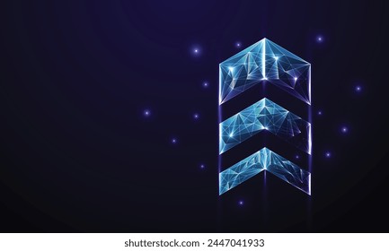 Growth Arrow Up in technology blue on a dark background. Light arrow as a symbol of rapid growth and high speed. Abstract digital boosting concept. Futuristic low poly geometric vector illustration.