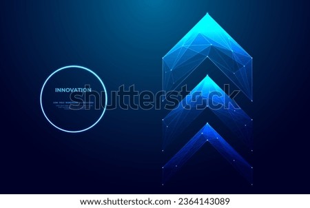 Growth Arrow Up in technology blue on a dark background. Light arrow as a symbol of rapid growth and high speed. Abstract digital boosting concept. Futuristic low poly geometric vector illustration.