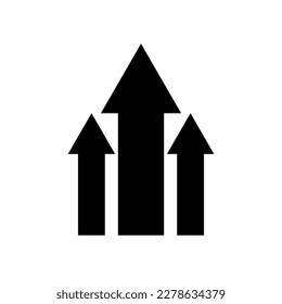 Growth arrow up. Grow upward chart icon. Black sign concept progress isolated on white background. Design for business print. Three arrows graphic. Growing trend ascend percentage. Vector illustration