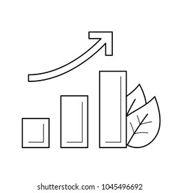 Growth arrow vector line icon isolated on white background. Statistic of ecological development concept. Bar chart with growth arrow line icon for infographic, website or app.