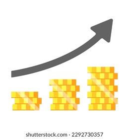 Growth arrow vector. Trading icon vector. Rising star over coins vector. Business strategy vector.