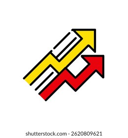 Growth arrows ascend toward progress scene graphic details