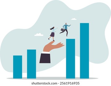 Growth assistance, support or help to success, growing business, career path or leadership helping employee achievement,business concept.flat character.