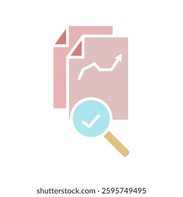 growth audit document icon with magnifying glass, simple flat style, illustration, logo sign symbol pictogram template, for ui or ux isolated on white for mobile app, editable
