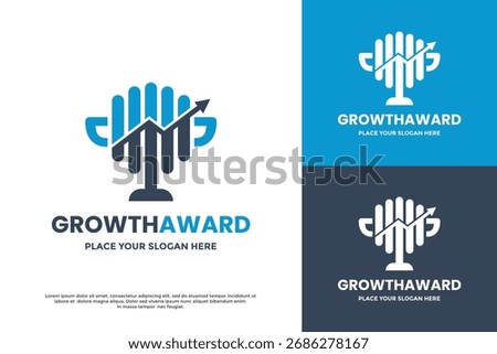 Growth Award logo concept. A trophy with a financial chart symbolizes success, achievement, and victory. Perfect for business, finance, and award ceremony brands.