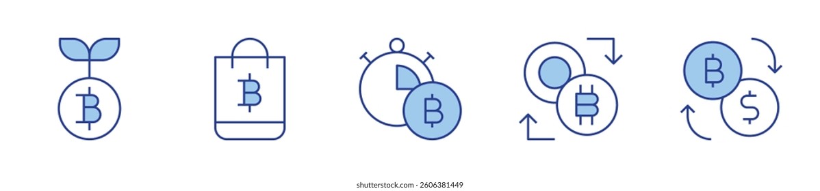 growth, bag, timer, exchange. Bitcoin Icon vector illustration. Line Duotone style. Editable stroke.
