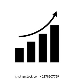 Growth bar chart and up arrow symbol isolated on white background