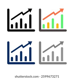 Growth bar chart with columns and upward arrow, trading up. Financial stock market, data analysis and business concept