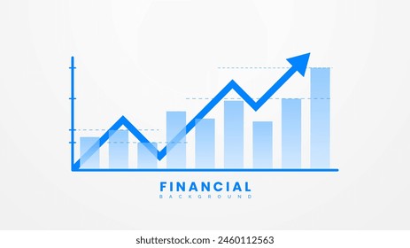 Growth bar chart concept with an up arrow on a white background. Rising stock market investment graph, global market information