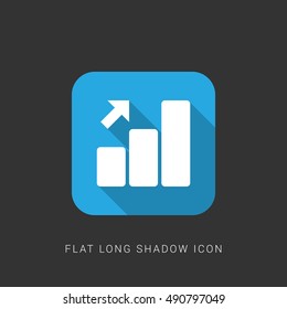 Growth Bar Chart Flat blue long shadow Icon / Logo Design