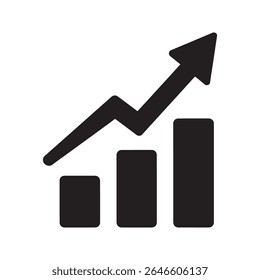 Ícone de glifo do gráfico de barras de crescimento com seta para cima representando o sucesso dos negócios progresso financeiro e aumento de dados vetor design vetor ícone de glifo sólido