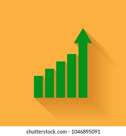 Growth bar chart icon. Growing diagram flat vector illustration with long shadow. Business concept 