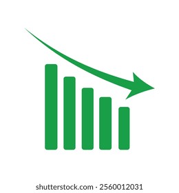 Growth bar chart icon, vector design. Business chart with arrow vector. Profit or loss Chart icon, graph silhouette. Vector illustration.