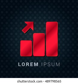 Growth Bar Chart Red chromium precious metallic 3D Icon / Logo Design