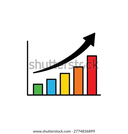 Growth bar chart with upward arrow trend illustration Vector