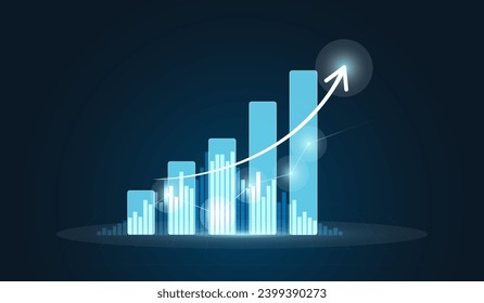 Growth bar charts Financial Graph On Digital Technology Strategy Background With Finance Data Marketing Chart Analysis Report Or Success Investment charts