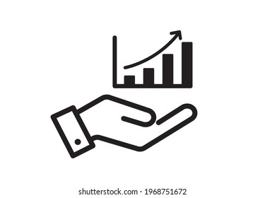Growth bar graph in hand icon. on white background. Vector illustration.