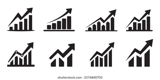 Growth bar graph icon set. Business graphs and charts icons. Statistics and analytics vector icon.