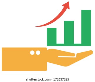 growth bar graph on hand, vector format