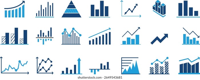 Growth bar icon set. Vector logo of an increasing chart. Business statistics and data analysis symbol. Represents business growth, profit increase, and progress with upward arrow and bar chart element